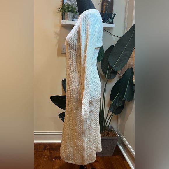 House of Harlow 1960 Wool Blend Pearl Embellished Cream Cable Knit Dress Small - Picture 8 of 10